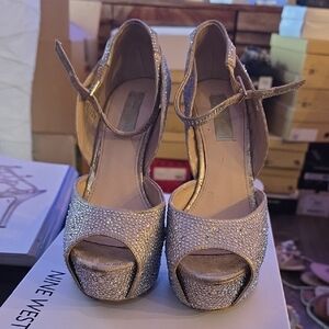 Betsey Johnson Silver Glitter Peep-Toe Heels